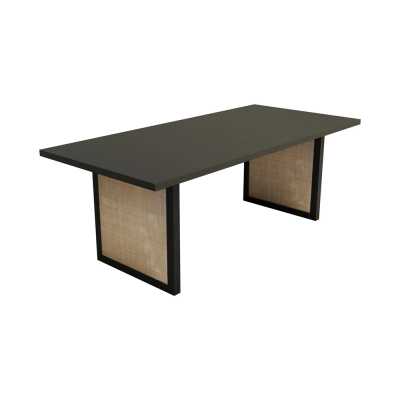 ZEN-31-MB Straight Edge Black Mango Dining Table with Cane Legs